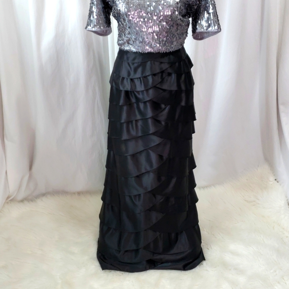 ADRIANNA PAPELL evening essentials black tiered ruffle formal maxi skirt size 8